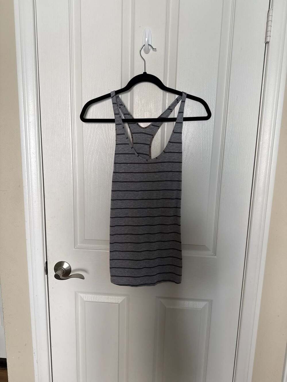 Lululemon Om Racerback Tank Top Short Serve Stripe Heathered Medium Grey Black
